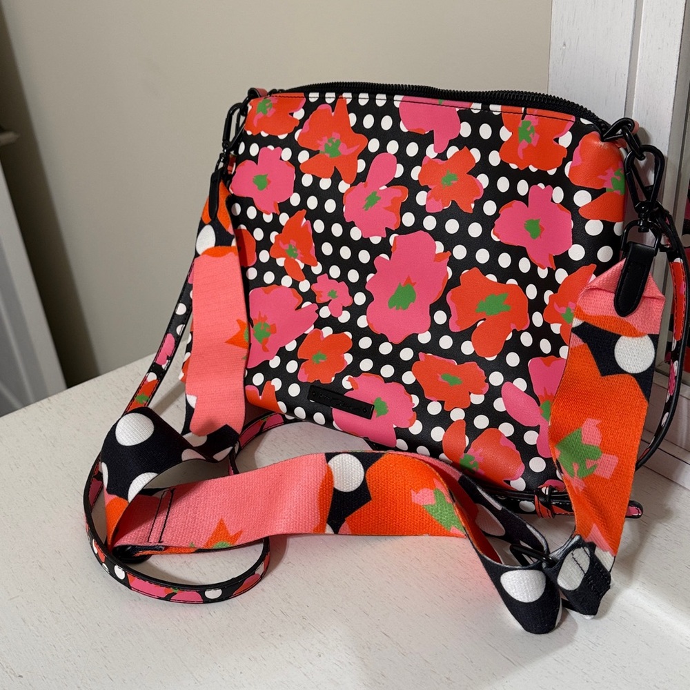 Betsey Johnson Women’s Pink Floral Polka Dot Crossbody Tote w/2 Different Straps